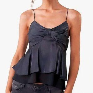 sugar lips margaret tiered babydoll cami tank size small black satin